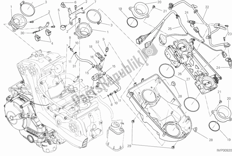 Alle onderdelen voor de Gasklephuis van de Ducati Monster 821 Stripes USA 2017